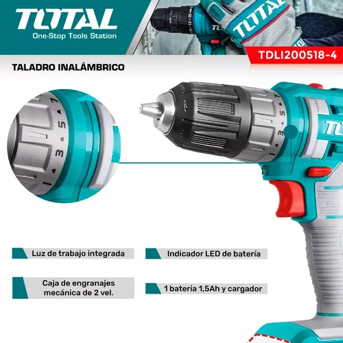 Taladro Inalámbrico Industrial Total 20V con Batería y Cargador tdli200518-4 - Imagen 2