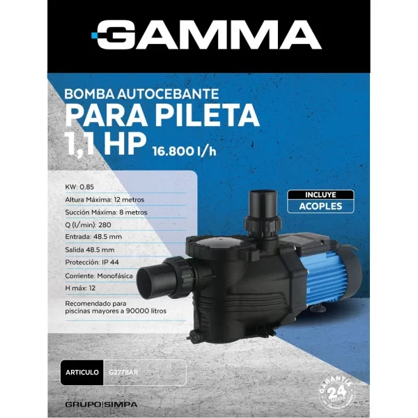 Bomba Autocebante Para Pileta 1.1 HP G2778AR - Imagen 2