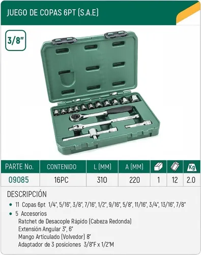 Juego de Tubos SATA 16 Piezas – Encastre 3/8" – ST09085SJ - Imagen 2