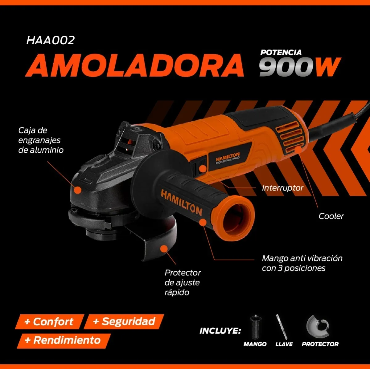 Amoladora Eléctrica Angular Hamilton 900W HAA002 - Imagen 4
